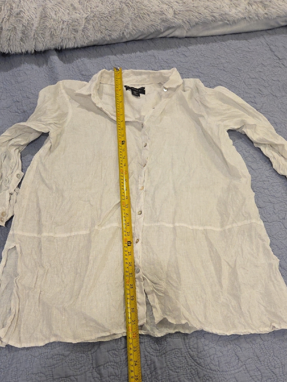 Tahari White Linen Button-Front Long Sleeve Blouse Size XL! - Picture 7 of 8